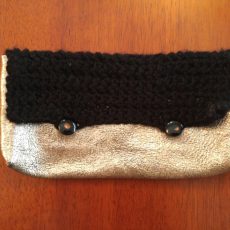 Leather and Crochet Clutch Handbag