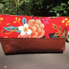 Red Floral Leather Zipper Pouch