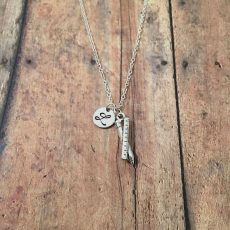 Pencil and ruler initial necklace