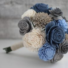 Blue, Beige & Grey Wooden Flower Bouquet